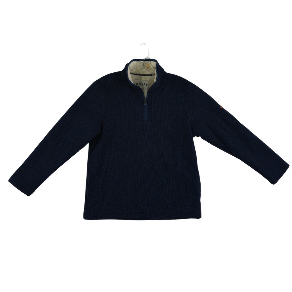 Orvis Sherpa Pullover Sweater Top Shirt Mens Size Medium Navy Waffle Knit
